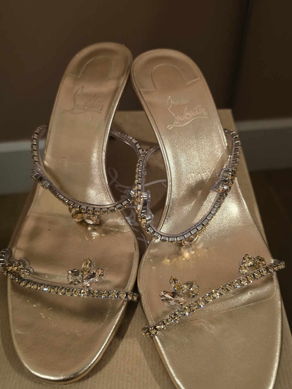 Christian Louboutin Just Queen Gold Jeweled Slide Sandals Size 41 - 70cm heel - Picture 11 of 11